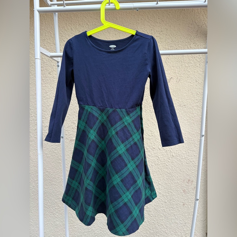 Old Navy Kids Dress in Navy and Green Check